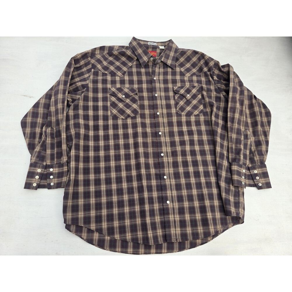 Ely Plains Western Wear 2X Shirt Pearl Snap VTG Plaid Long Sleeve Cowboy READ